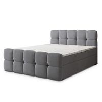BOXBETT BRUME 200x200 cm mit Matratze und Topper, H2+H3 - Grau - Grau, Holz (200/200cm) - MASSENO