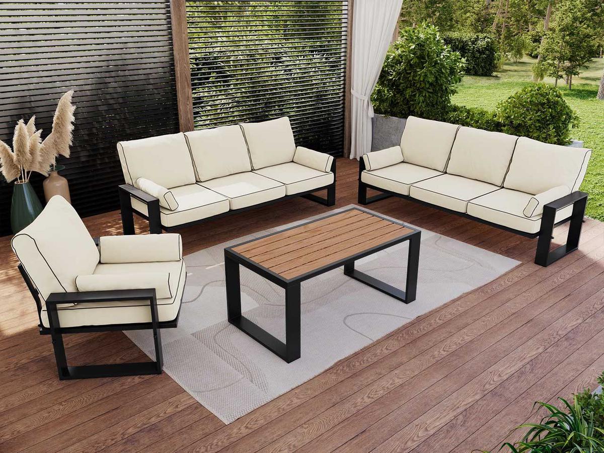 GARTENMÖBEL-SET ELBA: 1x Tisch, 2x Sofa, 1x Sessel - Beige - Beige, Textil - MKS