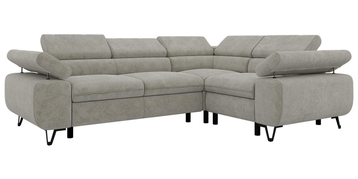 ECKSOFA ORSO L Hellgrau Stukture - Rechts Seite - Hellgrau/Schwarz, Textil/Metall (268/197cm) - MKS