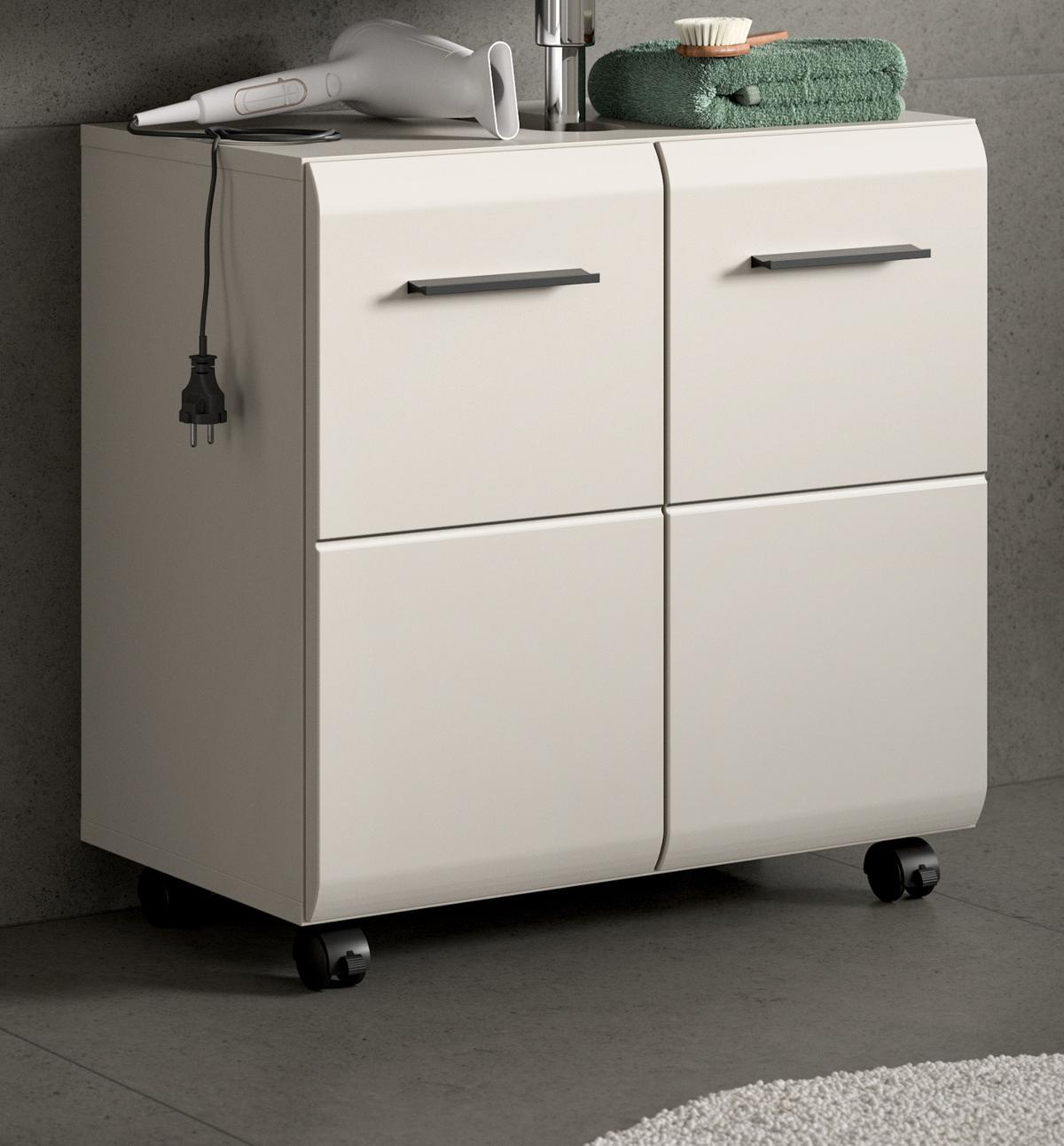 WASCHBECKENUNTERSCHRANK Kaschmir 60 cm 2-türig, Badezimmer Unterschrank auf Rollen - Kaschmir/Schwarz, Holzwerkstoff/Kunststoff (60/58/30cm) - Inn.Furn