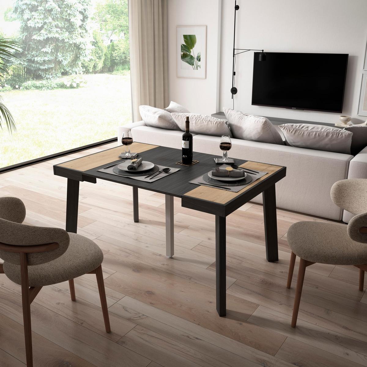KONSOLENTISCH ausziehbar 58 bis 140cm, für 6 Gäste, eiche, schwarz, 90/58/73cm - Eichefarben/Schwarz, Holzwerkstoff (90/140/73cm) - Skraut Home
