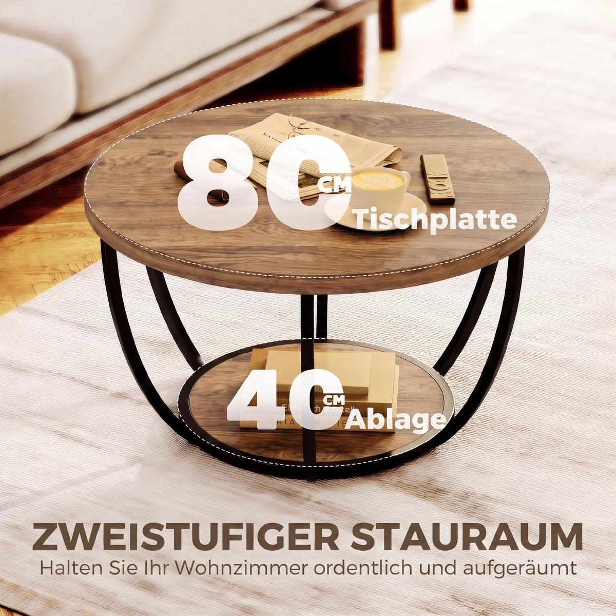 COUCHTISCH Spanplatte Metall Braun - Schwarz/Braun, Holzwerkstoff/Metall (80/80/43.8cm) - HOMCOM