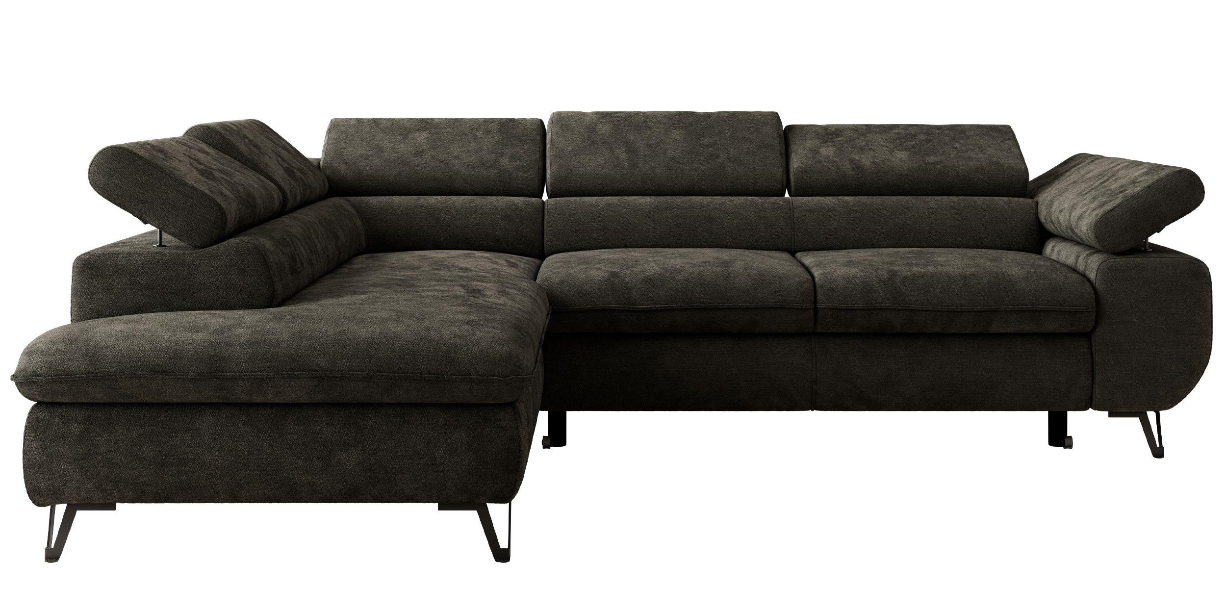 ECKSOFA PABLO L Dunkelgrau Schenille glatt - Links Seite - Dunkelgrau/Schwarz, Textil/Metall (208/273cm) - MKS