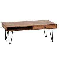 COUCHTISCH BALU mit Schubfächern aus Massivholz und Metallfüßen, leichter Aufbau, Braun 110x60x40 cm - Schwarz/Braun, Holz/Metall (60/110/40cm) - KADIMA DESIGN