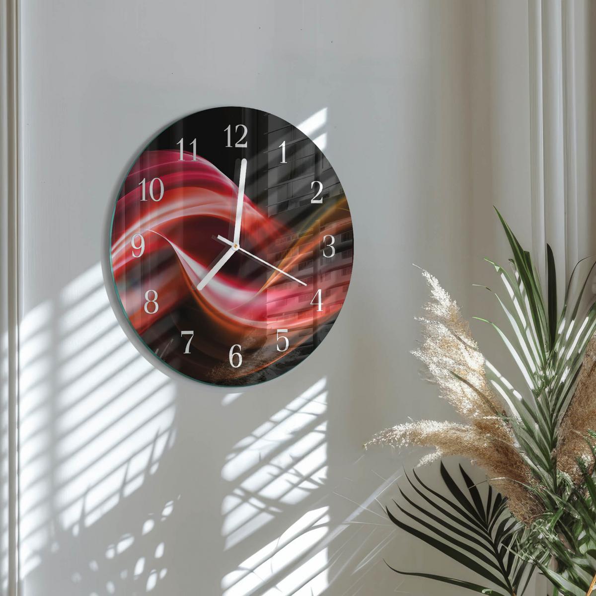 WANDUHR aus Glas Ø30 cm - Abstrakte Linien - Rot, Glas (30/30/0.4cm) - TULUP