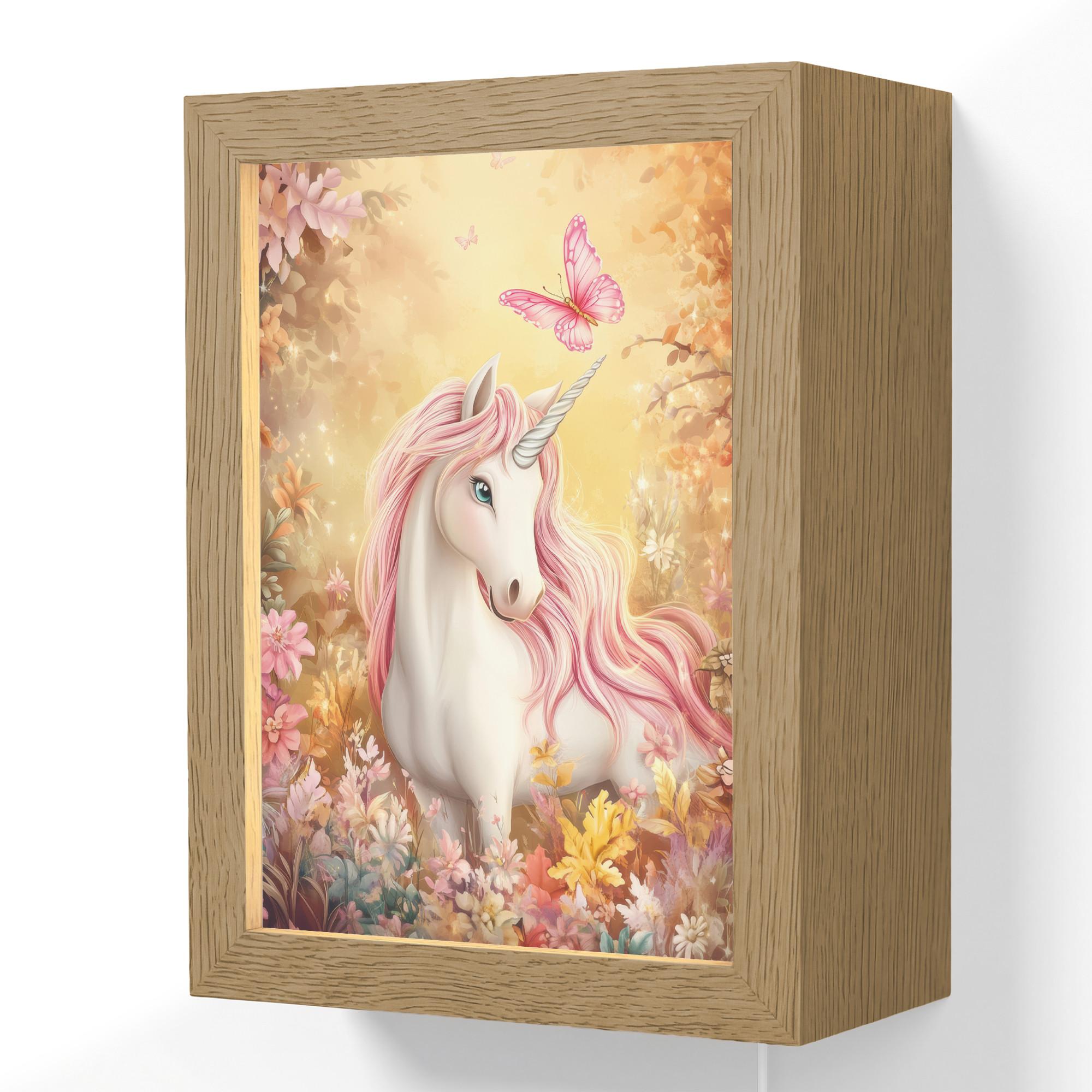 WANDLEUCHTE Einhorn - Blumen - Schmetterling - Rosa 15x20 cm - Beige, Holzwerkstoff (15/20/8cm) - OnlyWow