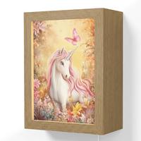 WANDLEUCHTE Einhorn - Blumen - Schmetterling - Rosa 15x20 cm - Beige, Holzwerkstoff (15/20/8cm) - OnlyWow