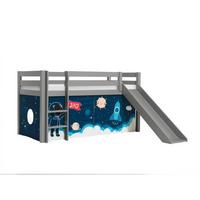 HOCHBETT mit Rutsche Karolina Massivholz Grau Textilset Rakete - Türkis/Grau, Holz (90/200cm) - 58aufmkessel