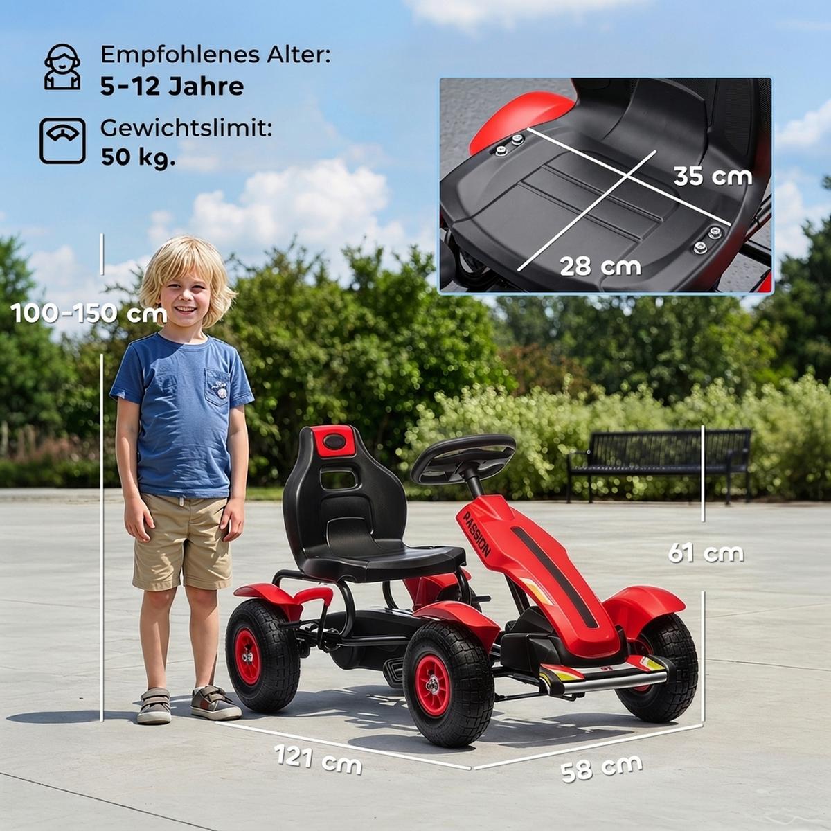 KINDER-GOKART Kunststoff Metall Rot - Rot, Kunststoff (117/58/61cm) - HOMCOM