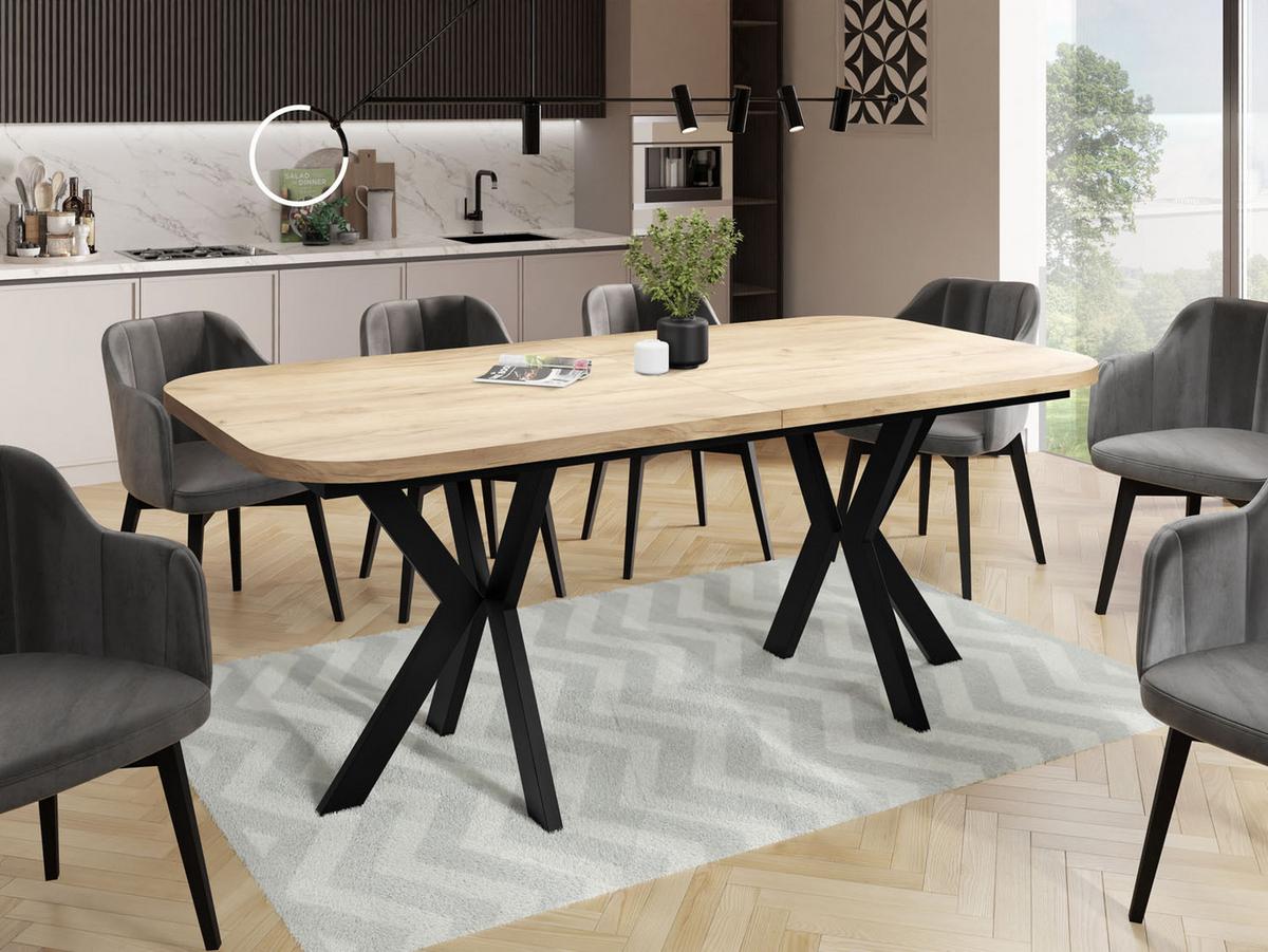 ESSTISCH Olivia ausziehbar rechteckig, Craft Eiche 200-280/100/76 - Eiche Wotan/Schwarz, Holzwerkstoff/Metall (100/280/76cm) - WFL GROUP