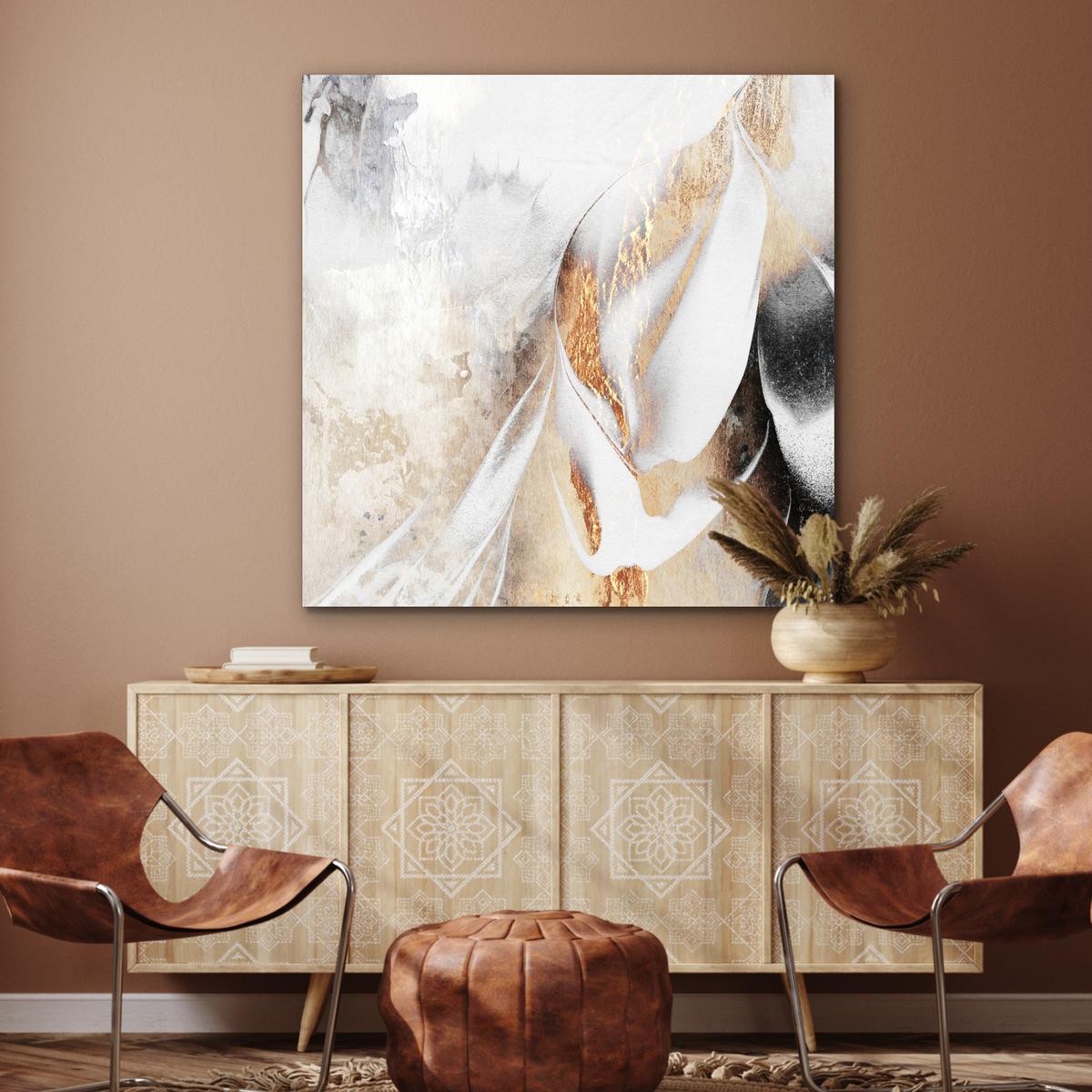 METALLBILD Luxus - Abstrakt - Gold - Weiß 90x90 cm - Goldfarben, Metall (90/90cm) - MuchoWow