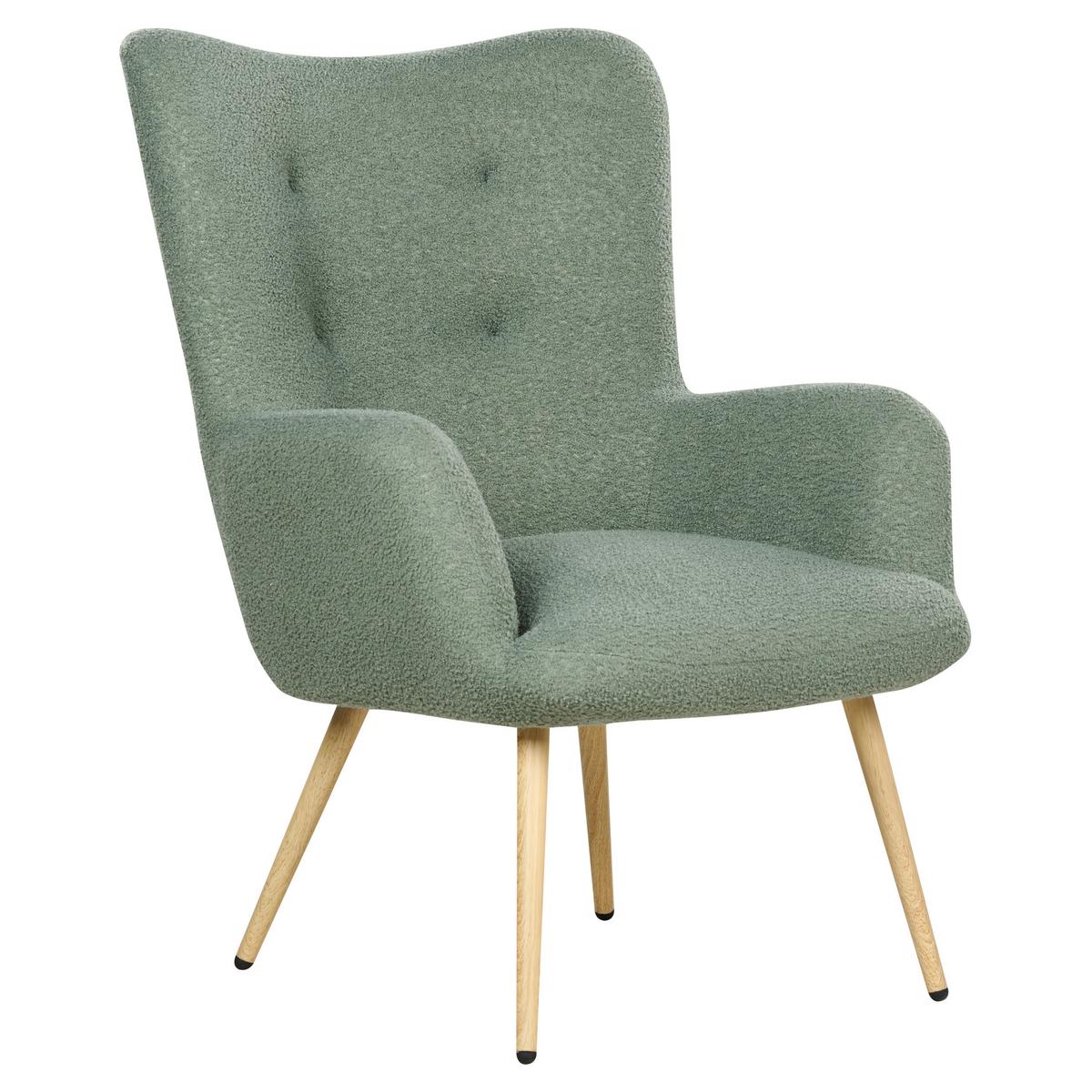 SESSEL Bouclé hellgrün mit Hocker Vejle - Hellbraun/Grün, Textil (67/95/52cm) - Beliani