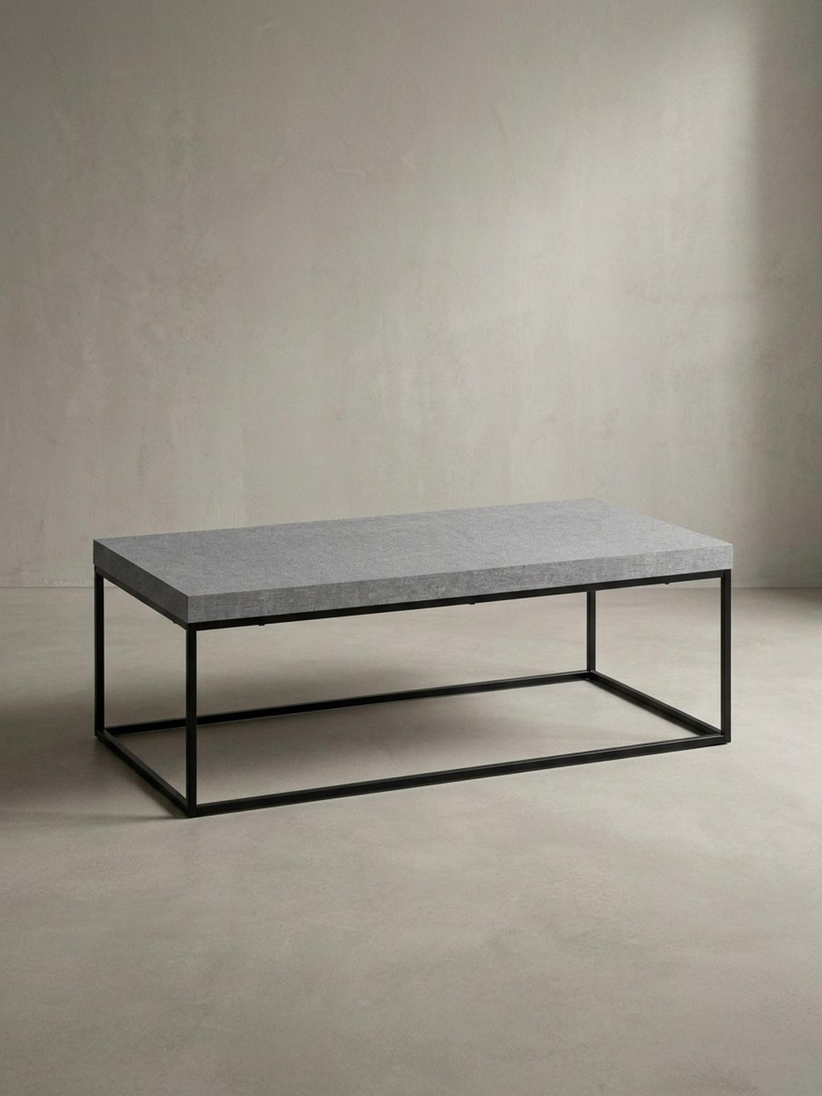COUCHTISCH in Stein-Optik mit Metallbeinen, Modernes Design, Rechteckig, Groß, Grau 120x60x38 cm - Schwarz/Grau, Holzwerkstoff/Metall (60/120/38cm) - KADIMA DESIGN