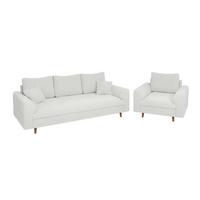 SITZGARNITUR 3+1 Henrik Weiß Boucle - Weiß/Braun, Holz/Textil (210/81/93cm) - S-Style