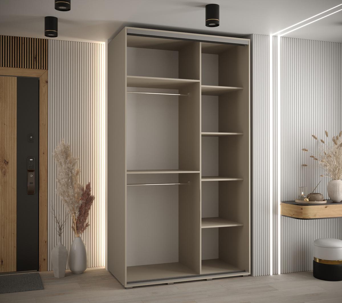 SCHWEBETÜRENSCHRANK 235,2/140/60 2-türig - Kaschmir/Schwarz, Holz/Metall (140/235.2/60cm) - MÖBEL KRYSPOL