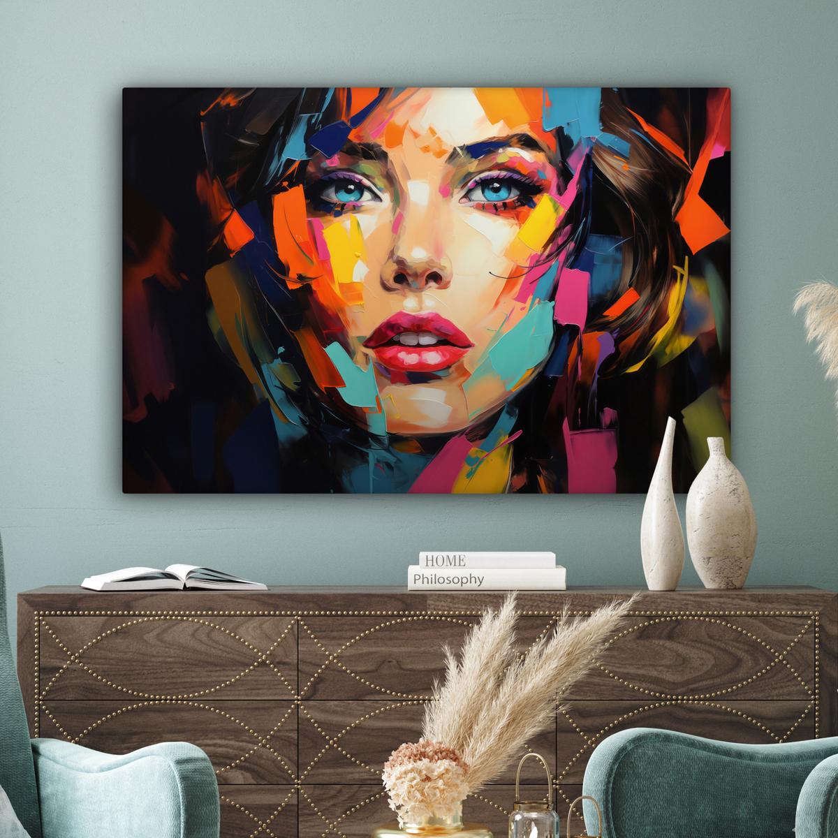 LEINWANDBILD Frau - Porträt - Farbenfroh - Kunst XXL 150x100 cm - Multicolor, Textil (150/100cm) - MuchoWow
