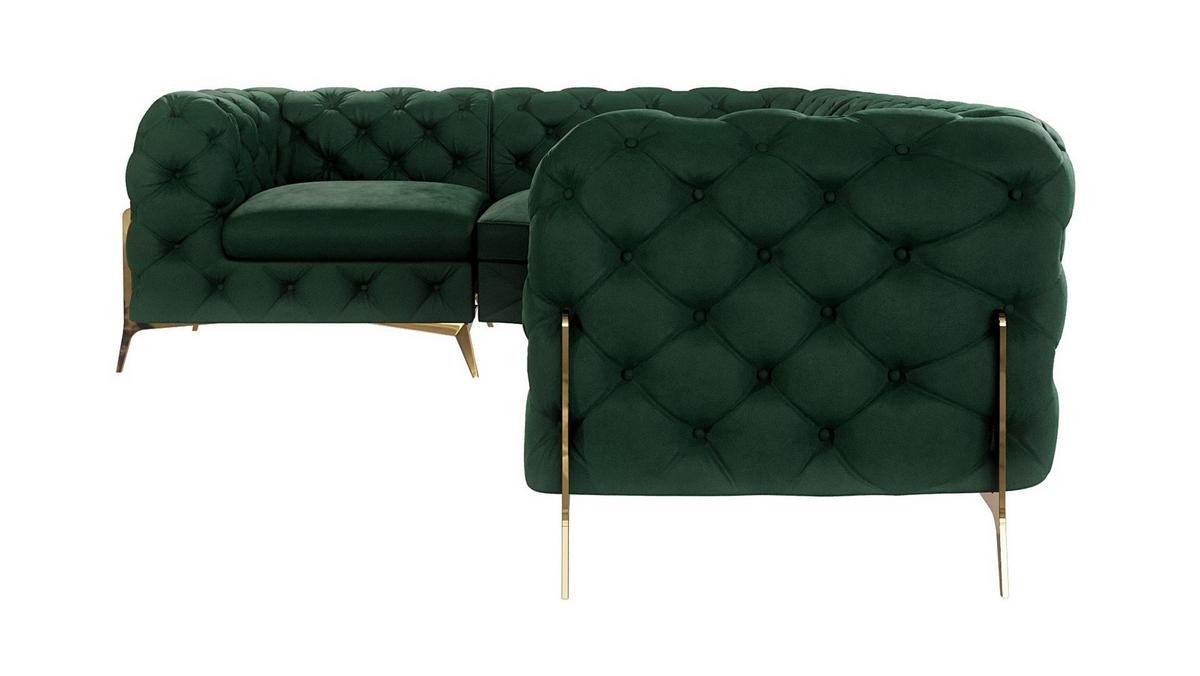 ECKSOFA Chesterfield Lexi Flasche Grün Samt, Ottomane links - Smaragdgrün/Goldfarben, Holz/Textil (264/204cm) - S-Style