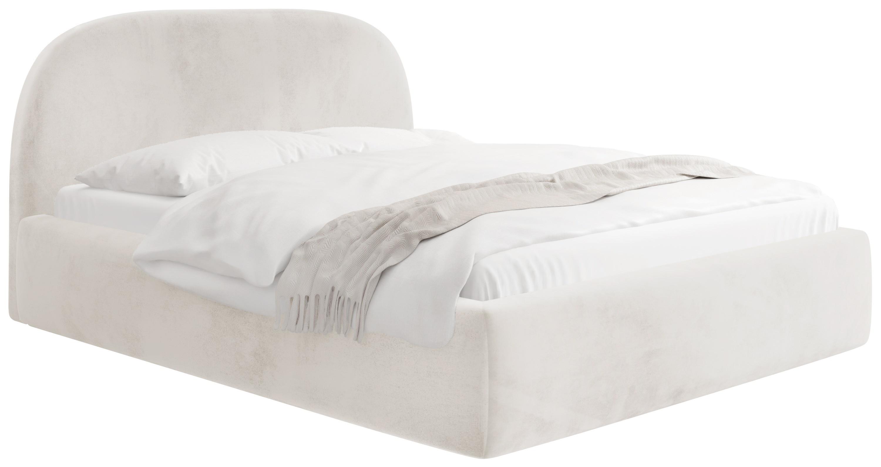 POLSTERBETT Puro mit Bettkasten, Creme Samt 140 x 200 cm – mit Metall-Lattenrost - Beige/Birkefarben, Kunststoff/Textil (140/200cm) - WFL GROUP