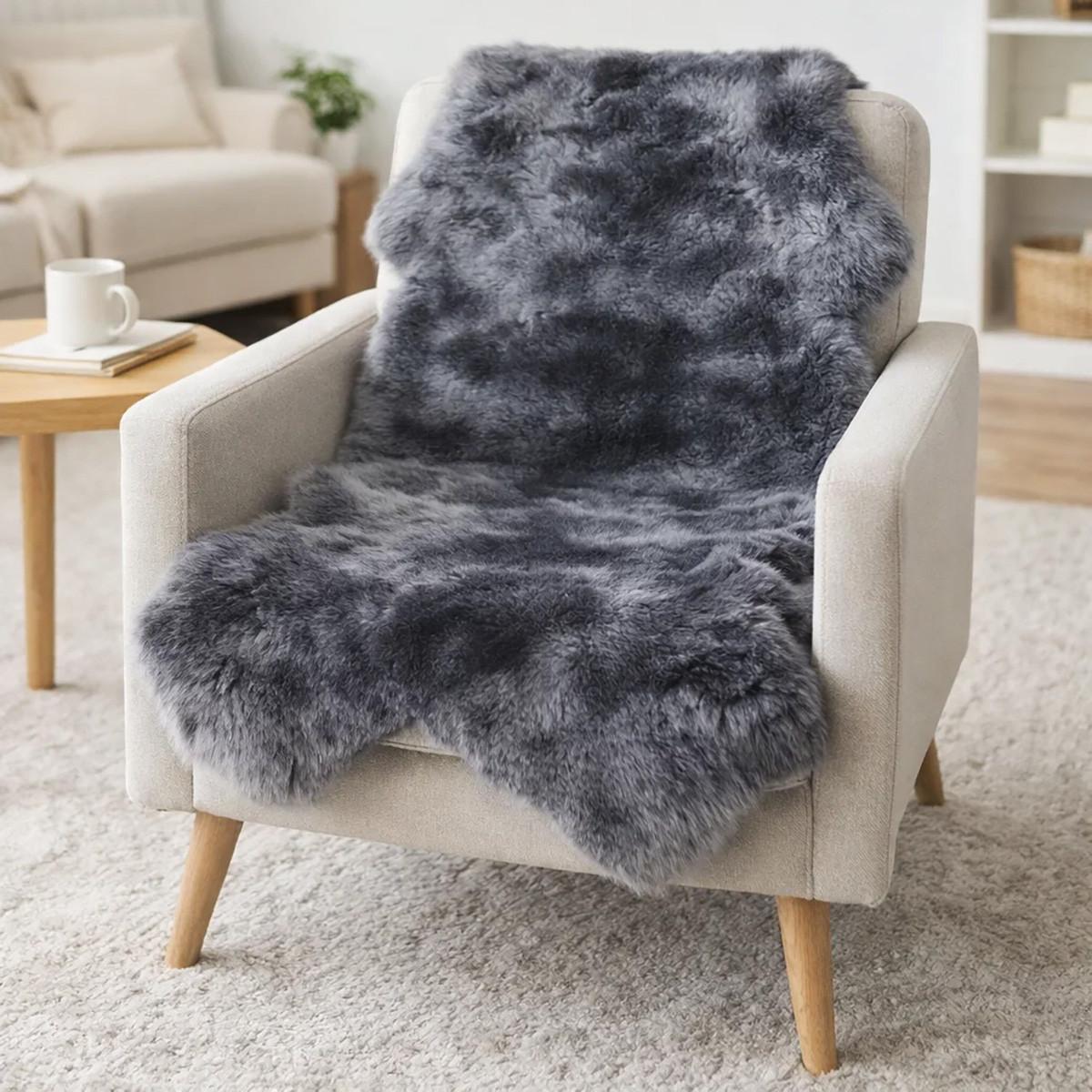FELL Merino Lammfell Schaffell Grau ca. 105 cm - Grau, Fell (55/105cm) - Provellus