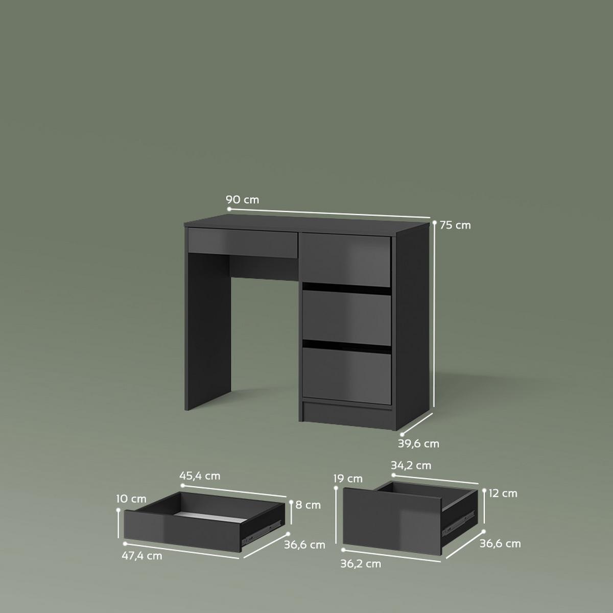 SCHMINKTISCH Imola Anthrazit mit 4 Schubladen - Anthrazit, Holzwerkstoff (40/90/75cm) - Livinity®