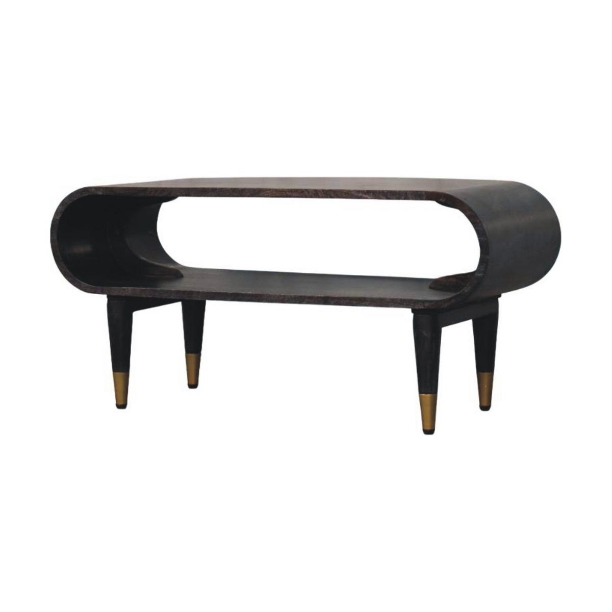 TV-MÖBEL Geschwungte Kante, Offenes Fach und Messing-Akzente, Schwarz - Schwarz, Holz (90/42/35cm) - Artisan Furniture