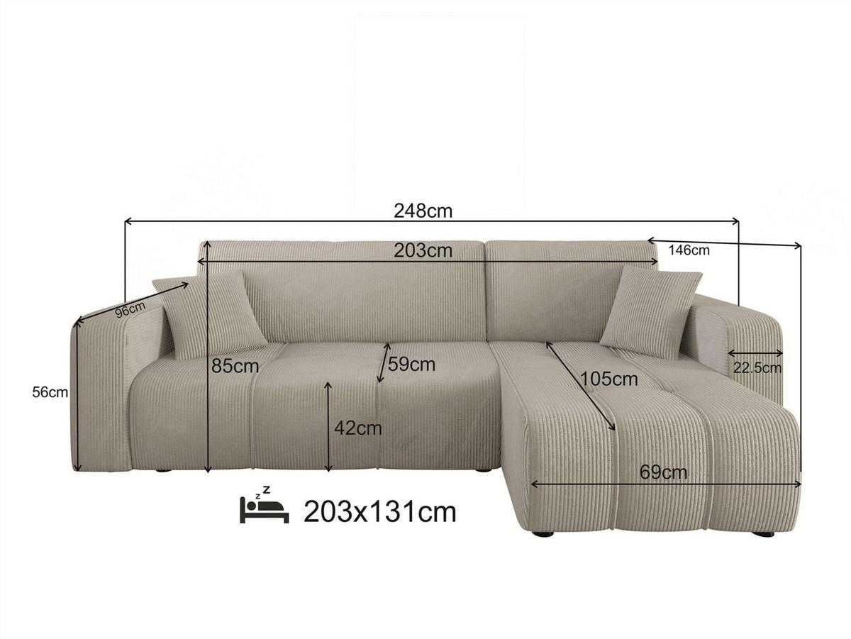 ECKSOFA Dagny Mit Schlaffunktion - Hellgrau, Holzwerkstoff/Textil (248/146cm) - Fun Möbel