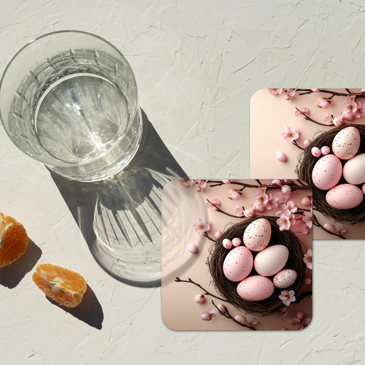 GLASUNTERSETZER 6er-Set Rosa - Blüten - Eier Tischset für Gläser 10x10 cm - Hellrosa, Naturmaterialien (10/0.2cm) - MuchoWow