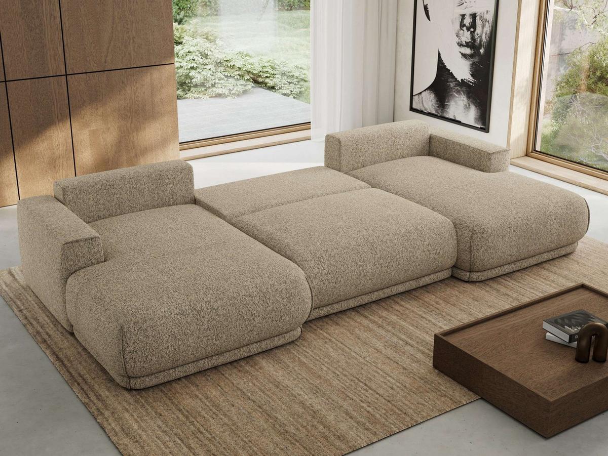 WOHNLANDSCHAFT RINA U Dunkelbeige Strukture - Beige/Schwarz, Kunststoff/Textil (360/85/170cm) - MKS