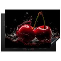 HERDABDECKPLATTE Kirsche - Rot - Frucht - Wasser - Schwarz Herdabdeckung Induktionsfeld 75x52 cm - Kirschrot, Kunststoff (75/52/0.2cm) - MuchoWow