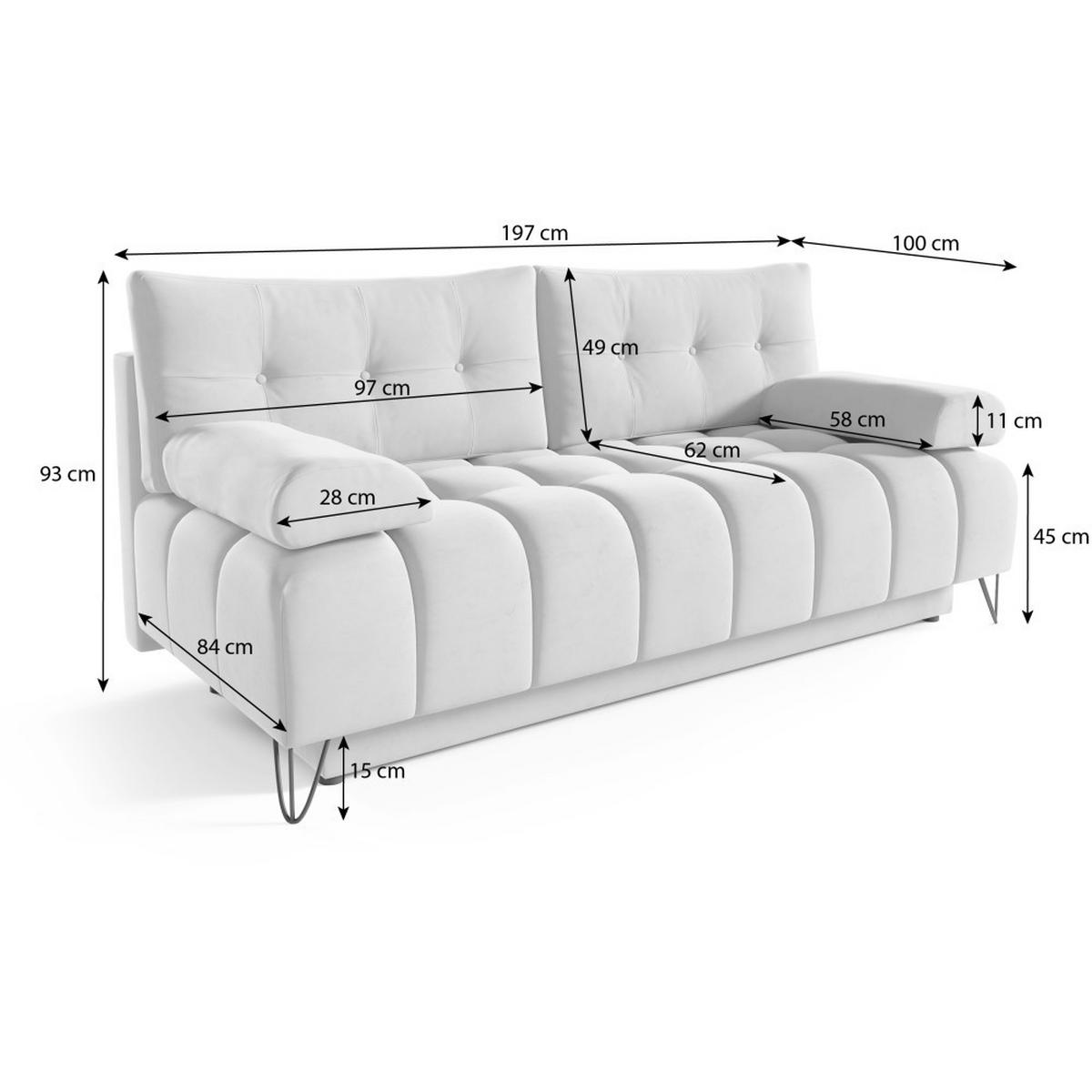 SCHLAFSOFA Bergen im Veloursstoff, Beige - Beige/Schwarz, Textil (197/93/100cm) - Beautysofa