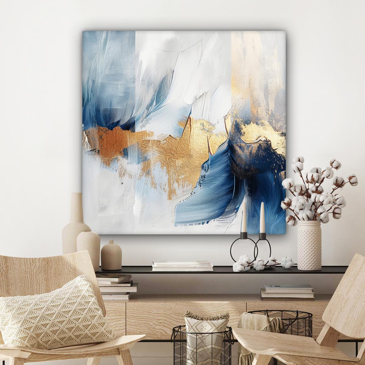 LEINWANDBILD Gold - Blau - Aquarell - Kunst - Modern Deko Groß 90x90 cm - Hellblau, Textil (90/90cm) - MuchoWow