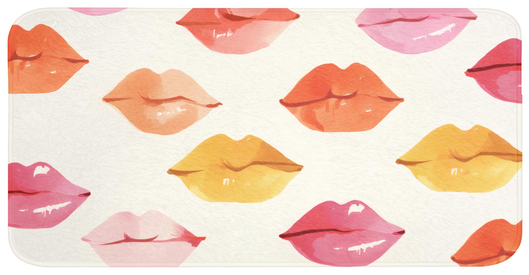 BADEMATTE Lippen - Bunt - Glänzend Badezimmerteppich 120x60 cm - Rosa, Textil (120/60cm) - OnlyWow