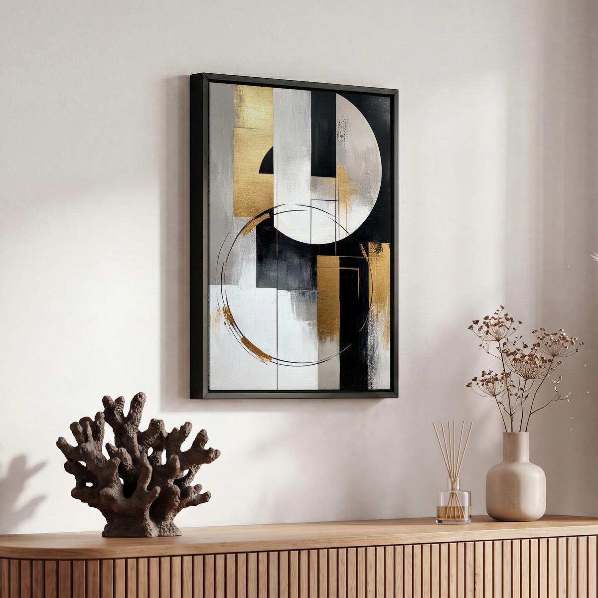 LEINWAND Bilder mit Rahmen - Abstrakt - Gold - Silber - Formen - Ästhetik - 20x30 - Multicolor, Textil (20/30cm) - MuchoWow