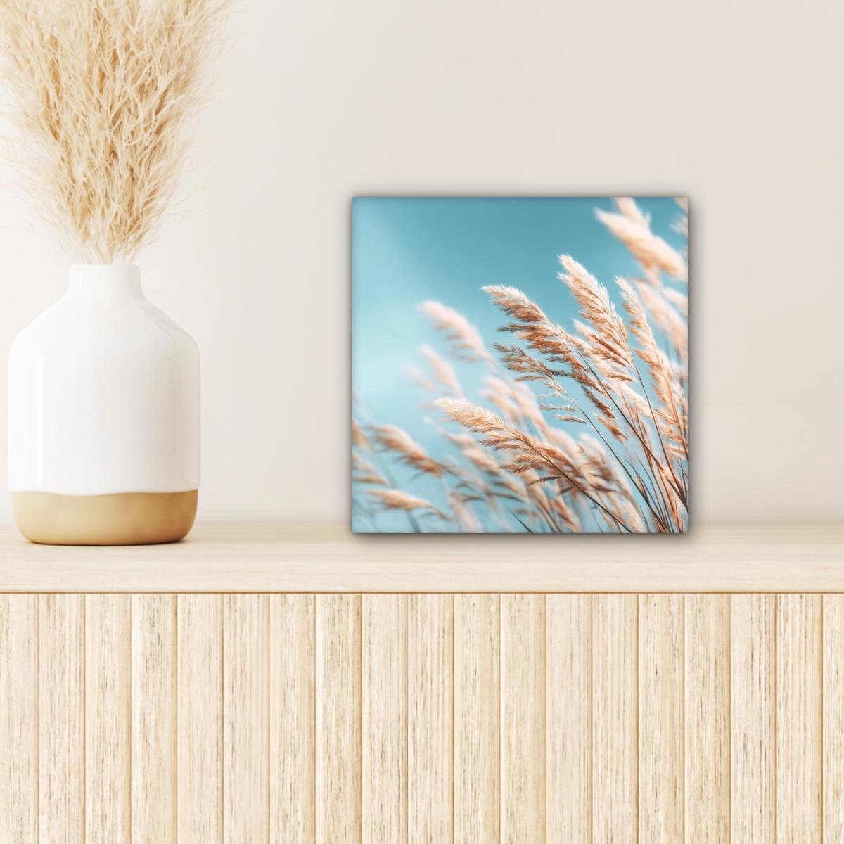 LEINWANDBILD Ziergras - Wind - Hellbraun Deko Wohnzimmer 20x20 cm - Hellblau, Textil (20/20cm) - MuchoWow