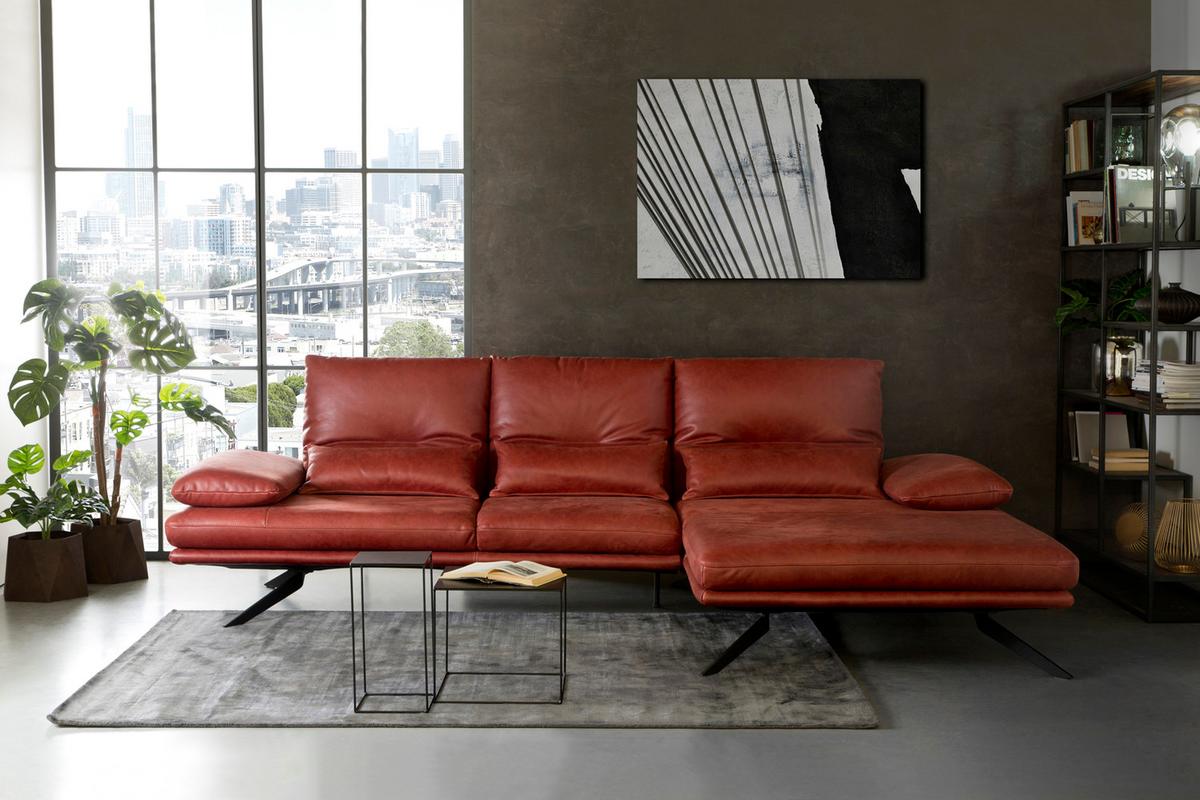ECKSOFA FENICE Rot Leder - Rot/Schwarz, Leder (297/168cm) - KAWOLA