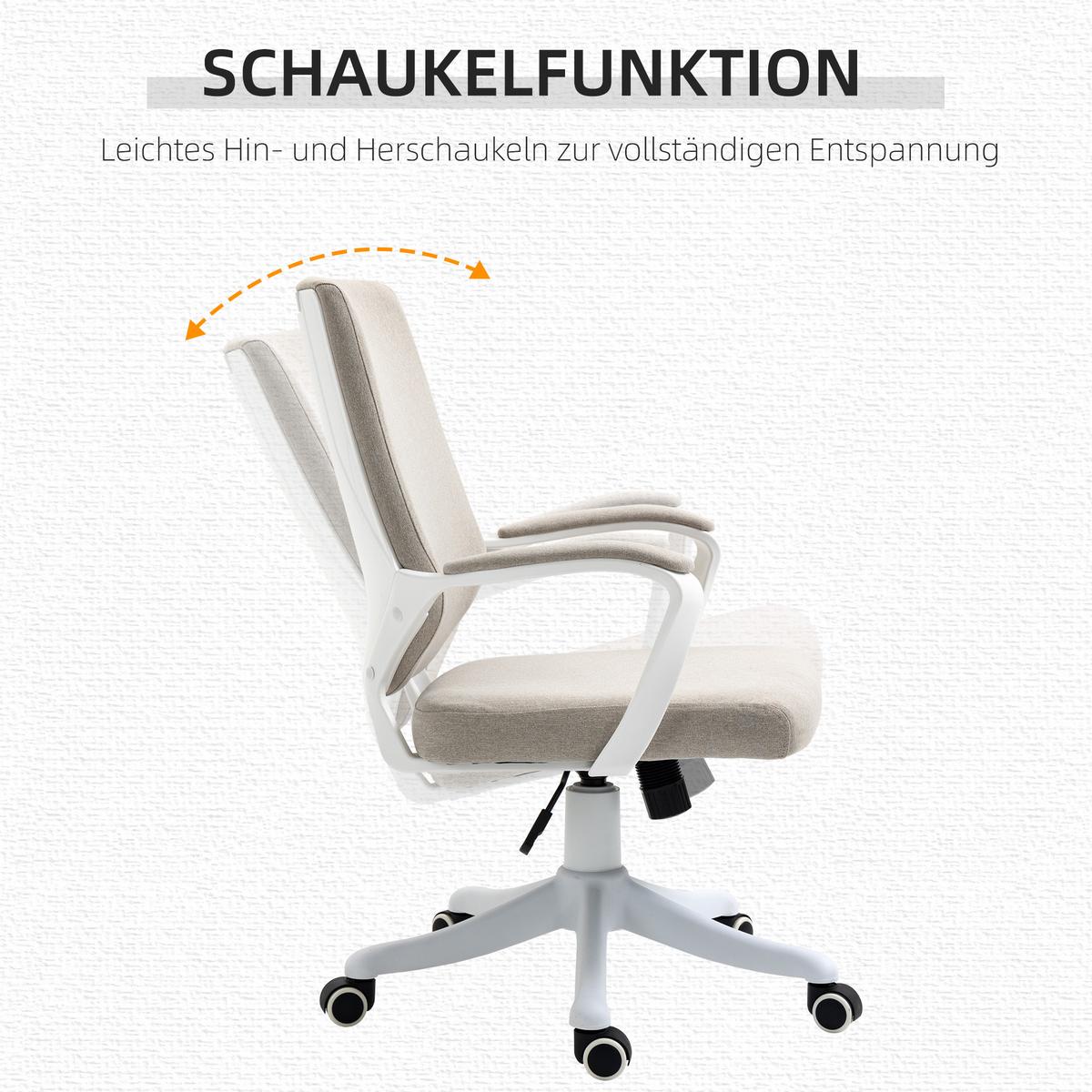BÜROSTUHL Drehstuhl höhenverstellbarer dick gepolstert Polyester Beige+Weiß - Sandfarben, Kunststoff (69/100/62cm) - Vinsetto