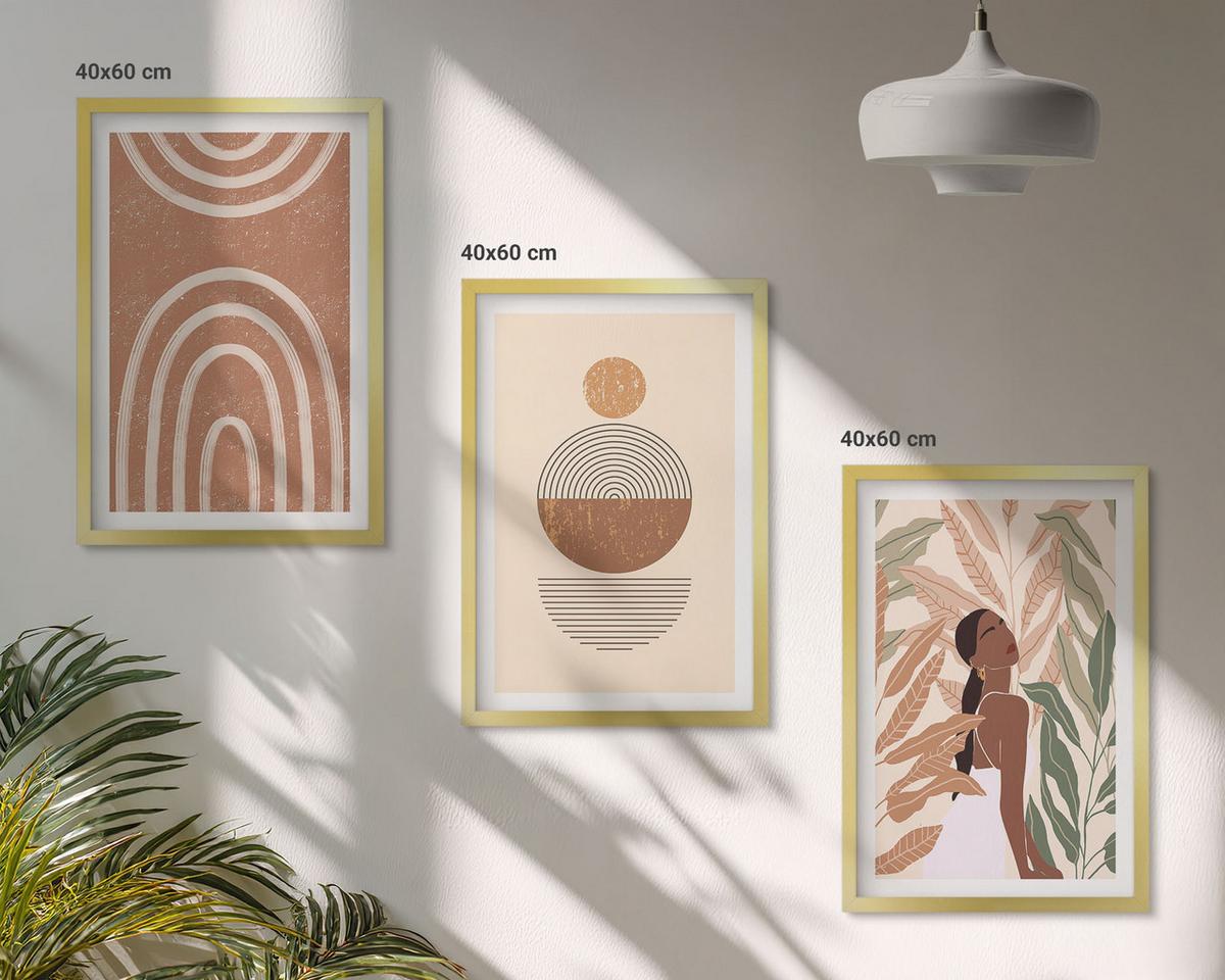 BILDER SET 3er Set - 40x60 cm Goldrahmen - Stilvolle Pflanzenmuster und Geometrie - Goldfarben, Kunststoff (40/60cm) - TULUP