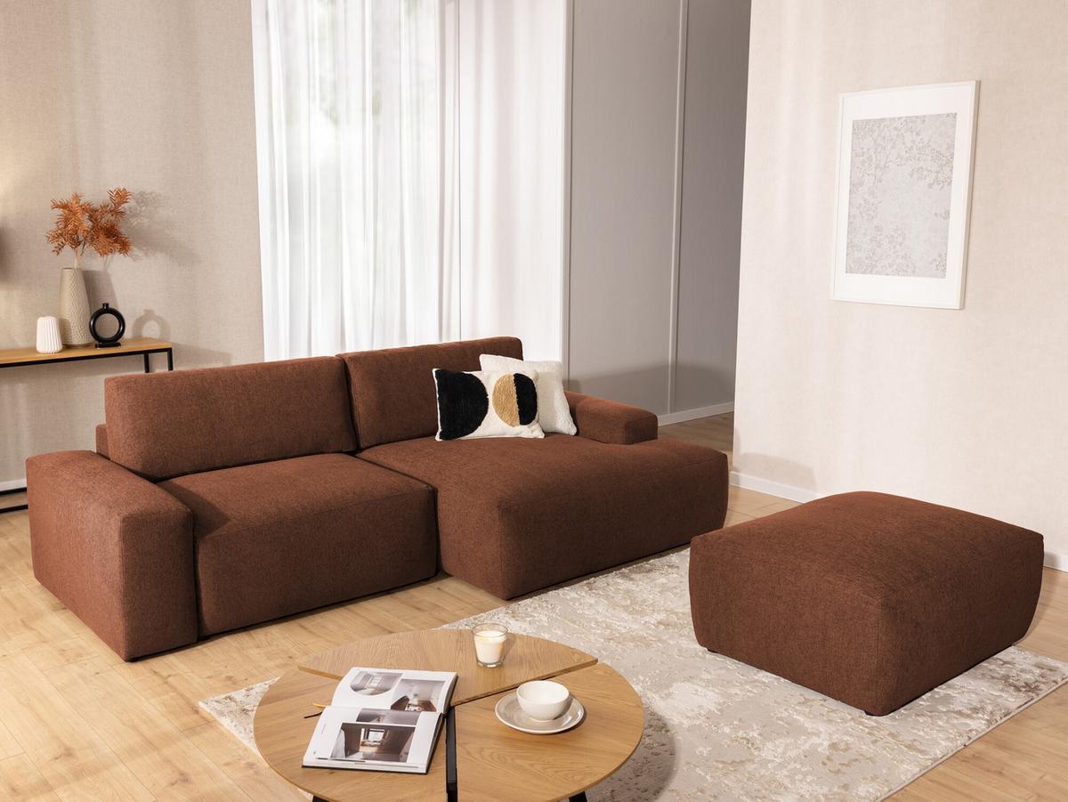 ECKSOFA inkl. Hocker Lennon aus Braun Strukturstoff mit Schlaffunktion und Bettkasten - Schwarz/Braun, Holz/Kunststoff (264/137cm) - S-Style