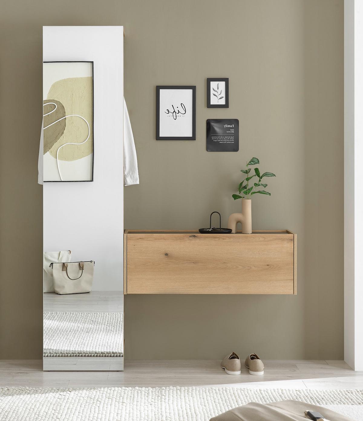 GARDEROBEN-SET 2-teilig Evoke Eiche, grau 150 cm, Garderobenkombination mit Spiegel - Eichefarben/Grau, Glas/Holzwerkstoff (150/200/30cm) - Furn.Design