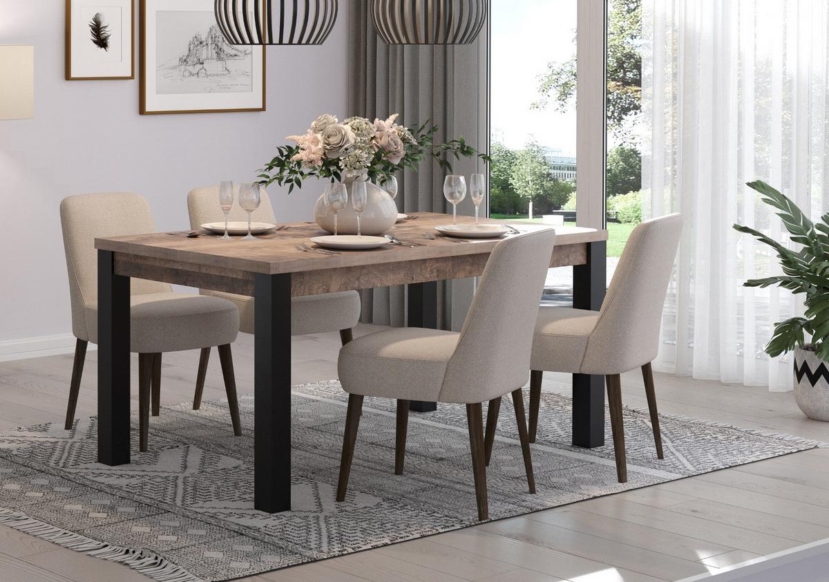 ESSTISCH Eiche Tabak, schwarz, Küchentisch 160 x 90 cm - Eichefarben/Schwarz, Holzwerkstoff (90/160/77cm) - Top.Furn