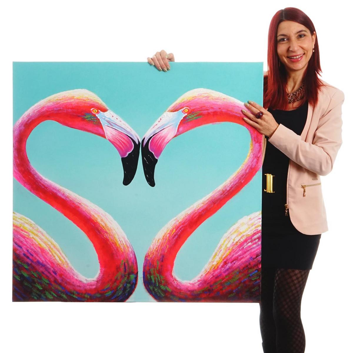 ÖLGEMÄLDE FLAMINGO HANDGEMALT Mehrfarbig - Multicolor, Textil (90/90cm) - MCW