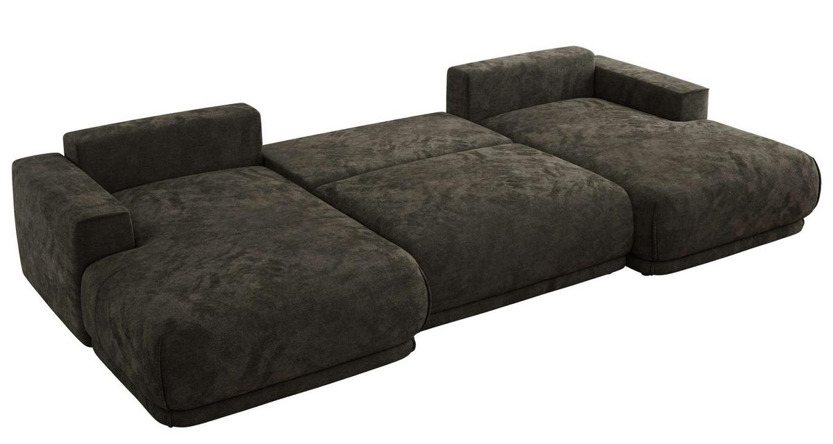 WOHNLANDSCHAFT RINA U Dunkelgrau Schenille glatt - Dunkelgrau/Schwarz, Kunststoff/Textil (360/85/170cm) - MKS
