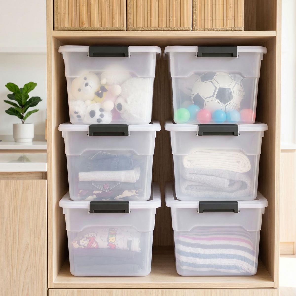 AUFBEWAHRUNGSBOX mit Deckel 45L semitransparent (6er-Set) - Weiß, Kunststoff (38/30/52cm) - Juskys