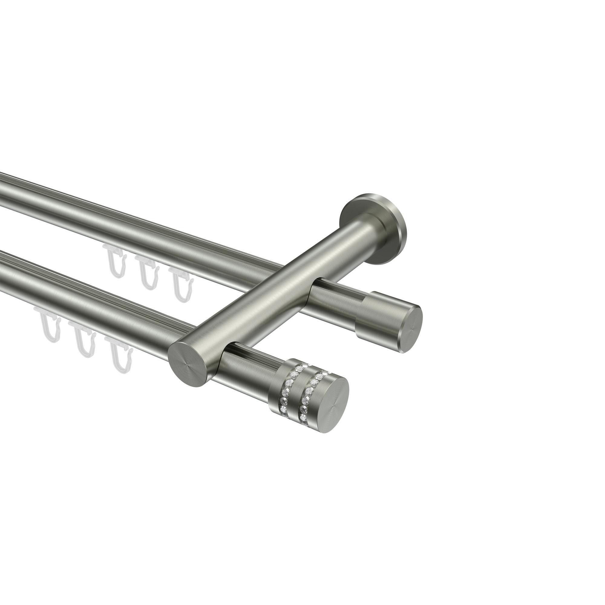 GARDINENSTANGE INNENLAUF Platon Estana 420 cm (geteilt in 3 x 140 cm), 2-läufig, 20 mm Ø Edelstahl-Optik - Edelstahlfarben, Metall (420cm) - INTERDECO
