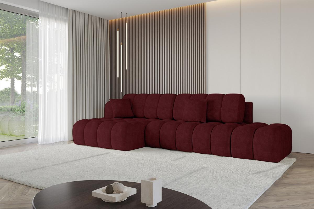 ECKSOFA mit Schlaffunktion Ottomane Links OLEA-L2 321x164x75 Bordeauxrot Velours - Bordeaux/Schwarz, Holzwerkstoff/Kunststoff (321/164cm) - ALTDECOR
