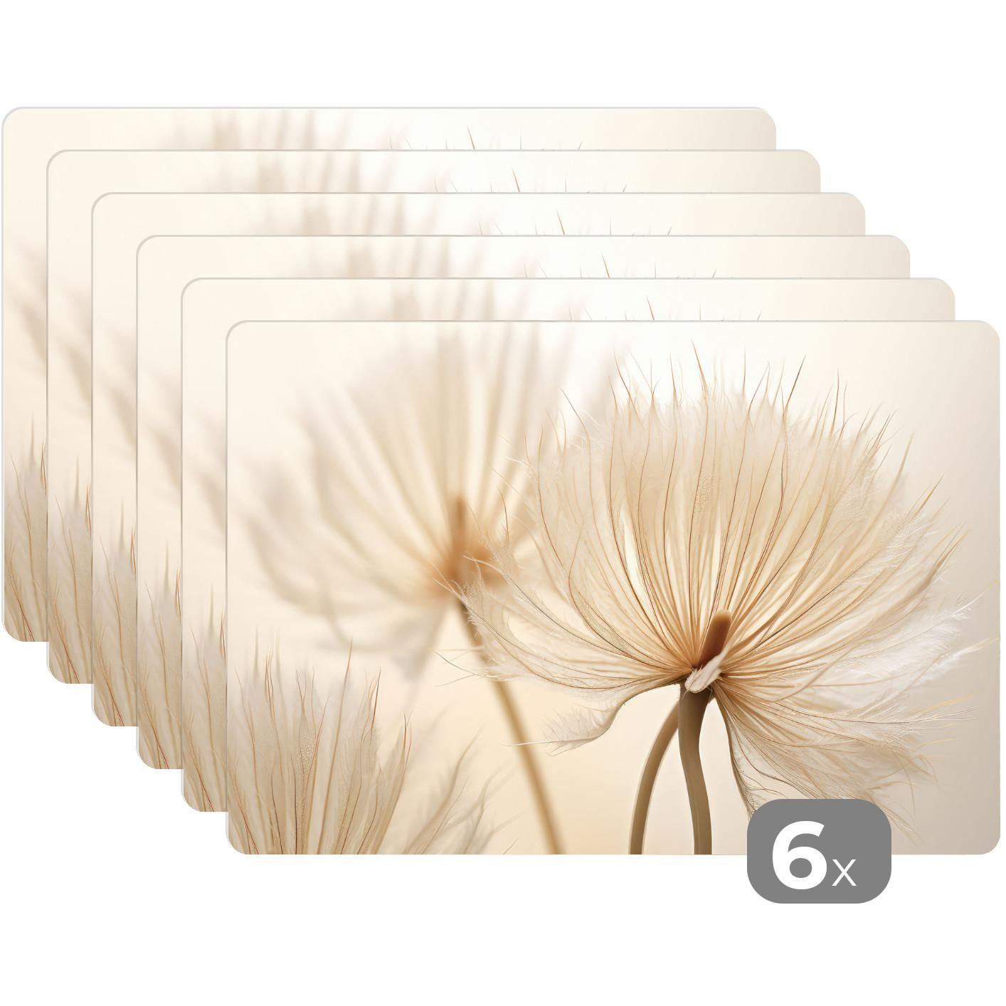 PLATZSETS 6er-Set Blumen - Beige - Natur Telleruntersetzer 45x30 cm - Ecru, Kunststoff (0.3/45/30cm) - MuchoWow