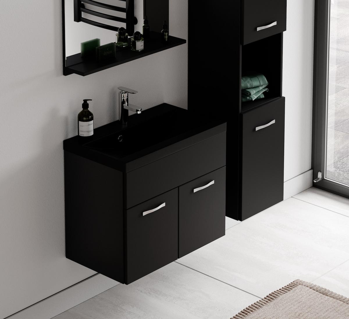 BADMÖBEL-SET Montreal 4 Teile Schwarz Matt - Schwarze Waschbecken - 60 x 35 x 51 cm - Schwarz, Holz (60/51/35cm) - Badplaats