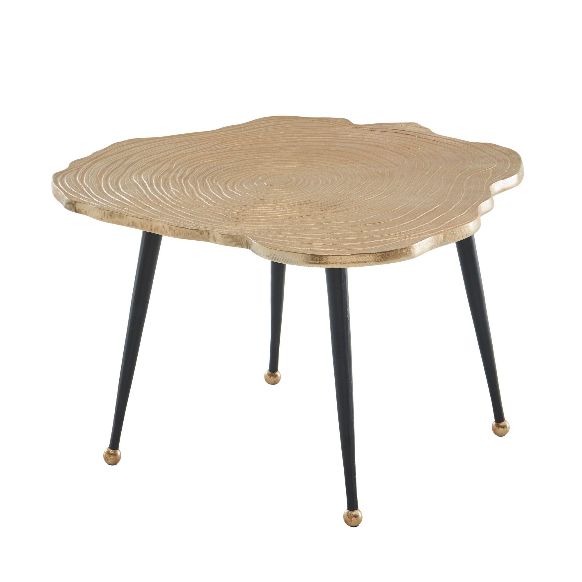 COUCHTISCH Schwarz Gold, Aluminium im Baumscheiben-Look - Goldfarben/Schwarz, Metall (64/64/37cm) - KADIMA DESIGN