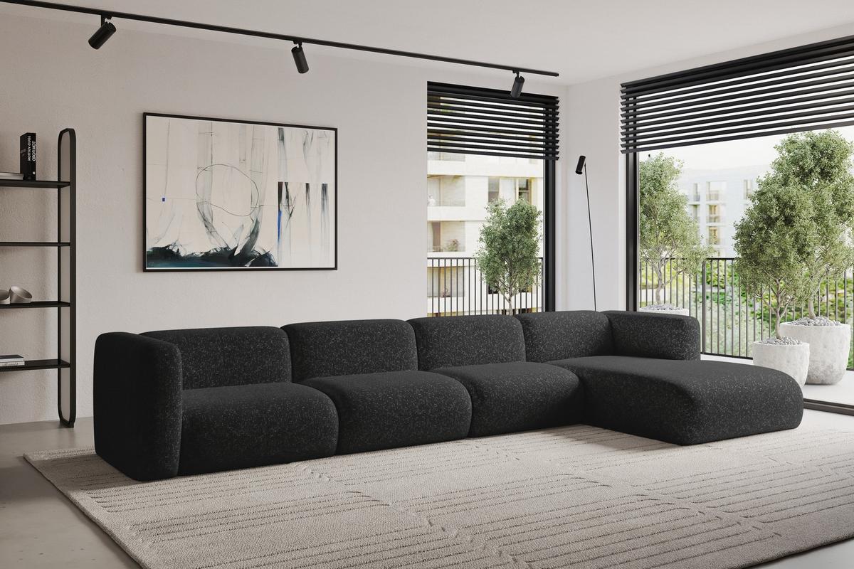 ECKSOFA Ottomane Rechts MIRA-L3 409x179x70 Schwarz Velours - Schwarz, Holzwerkstoff/Kunststoff (409/179cm) - ALTDECOR