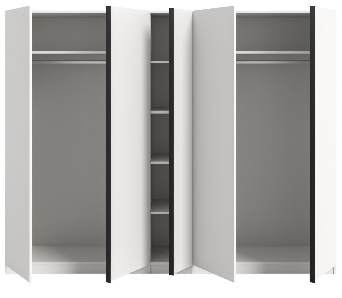 KLEIDERSCHRANK weiß 5-türig 230 x 183 cm, Drehtürenschrank mit viel Stauraum - Schwarz/Weiß, Holzwerkstoff/Kunststoff (230/183/53cm) - Inn.Furn
